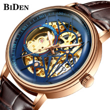 Biden 0219 Really Tourbillon Mechanical Watch Double Sided Full Hollow Watch Men's Genuine Leather Strap Waterproof Watches